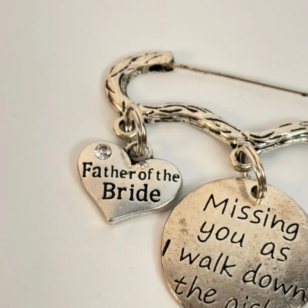 Memorial Wedding Brooch Silver Father of the Bride Missing You Aisle Charm Pin
